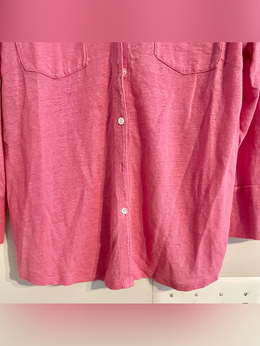 J McLaughlin Women's Brynn Linen Pink Button-Down Shirt Chest Pockets Sz M- EUC - Picture 5 of 11